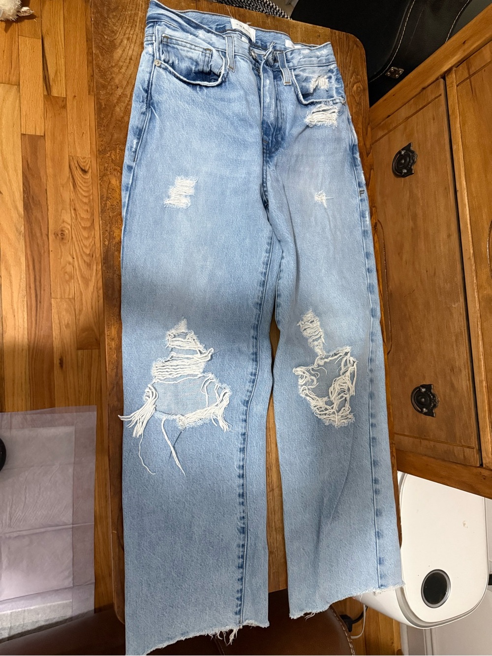 Frame Denim Light Blue Distressed Straight-Leg Jeans